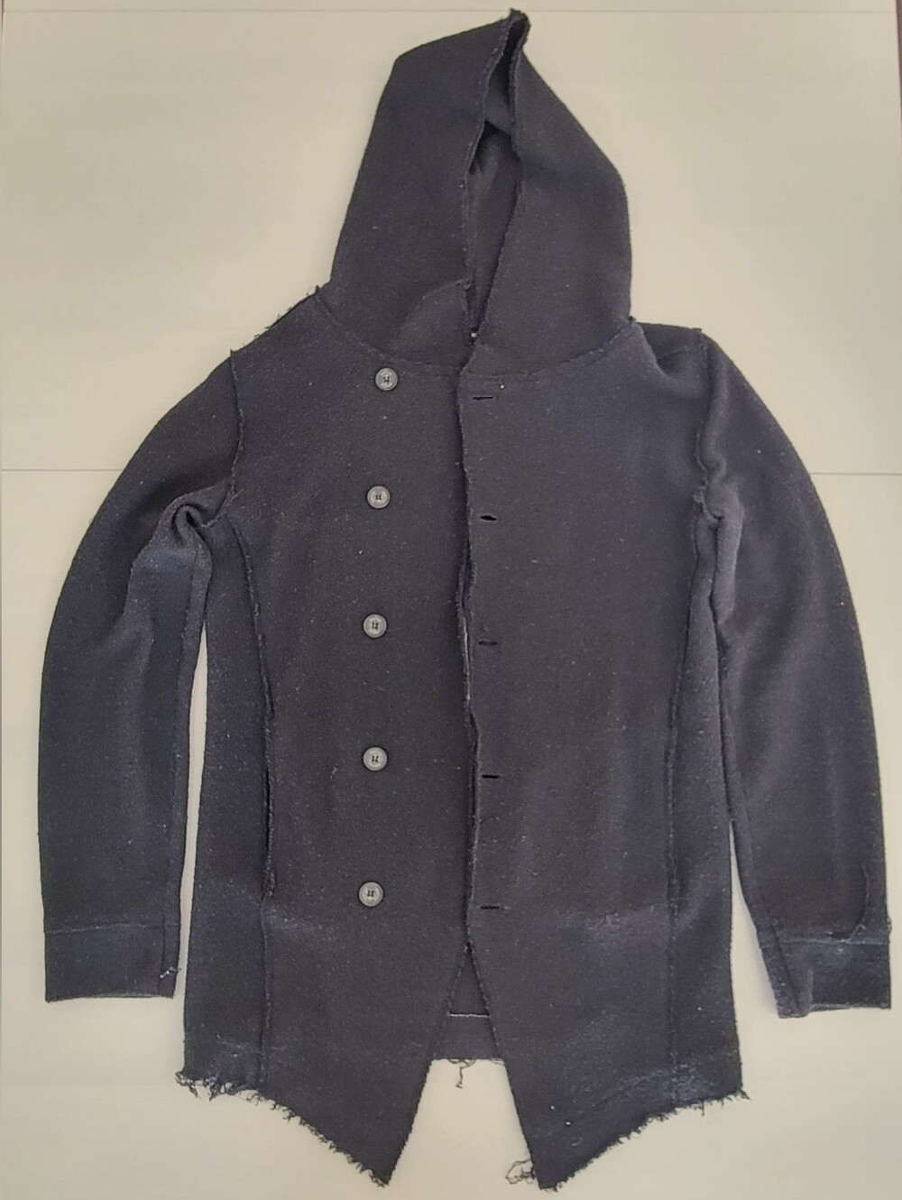 RNT 23 Black Hoodie Knit Men's L/50 Black Button-Front Coat Cotton $265